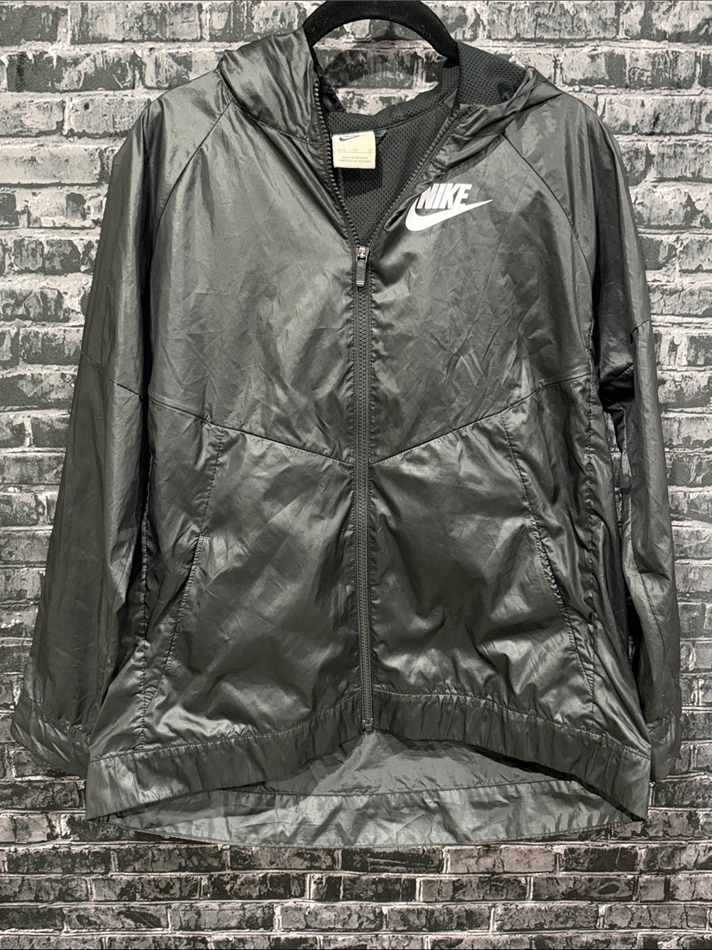 Nike Black Hooded Windbreaker with White Logo